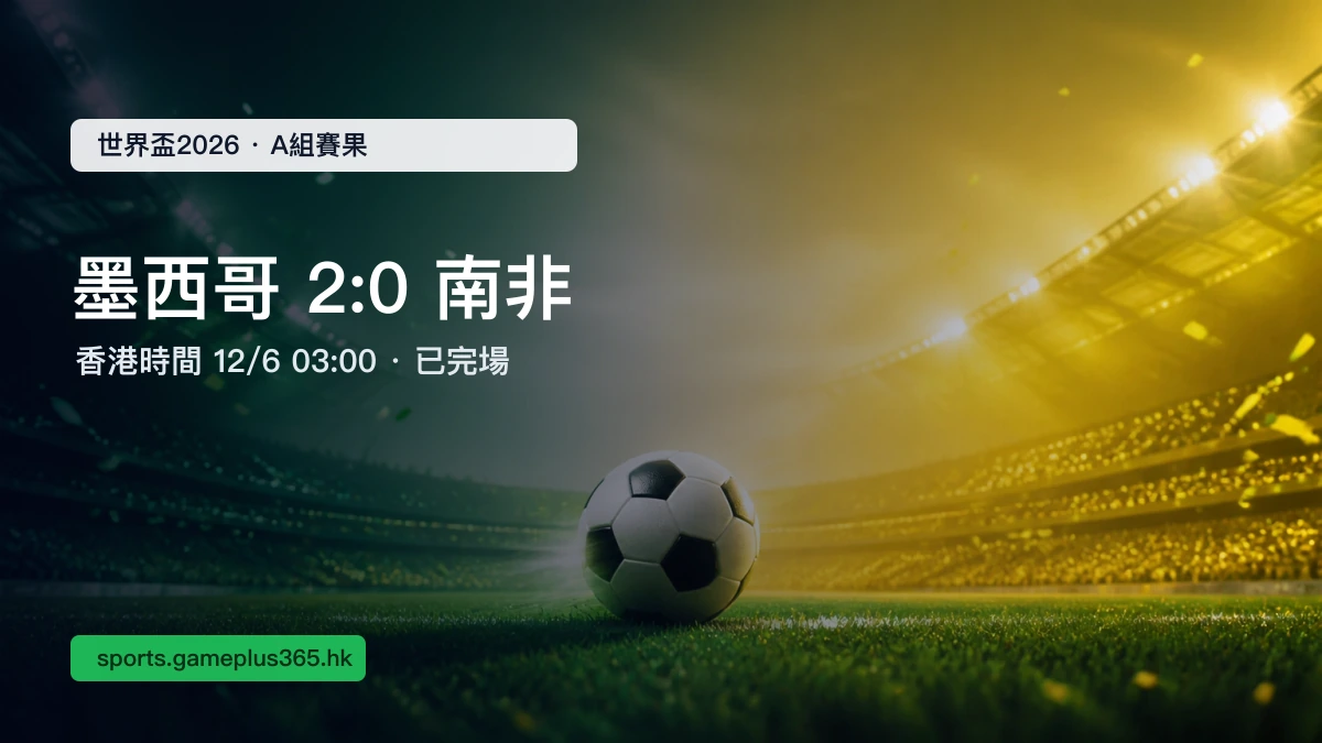 世界盃2026|墨西哥2:0南非賽果一文整理(A組小組賽,香港時間12/6 03:00)