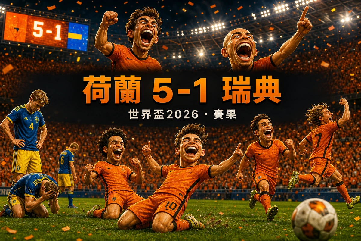 世界盃2026｜荷蘭 5-1 瑞典賽果：白比、加保各入兩球 F組躍居首位（香港時間6月21日完場）