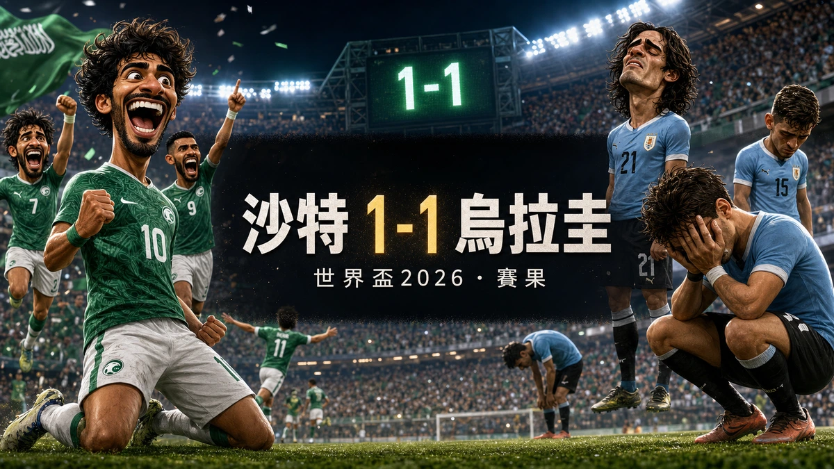 世界盃2026 沙特阿拉伯 1-1 烏拉圭賽果|G組香港時間16/6 06:00 Maxi Araújo救主