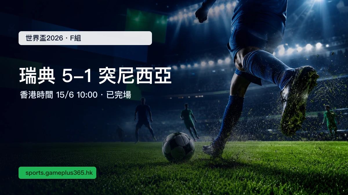 世界盃2026|瑞典 5-1 突尼西亞賽果:F組分組賽香港時間6月15日完場整理